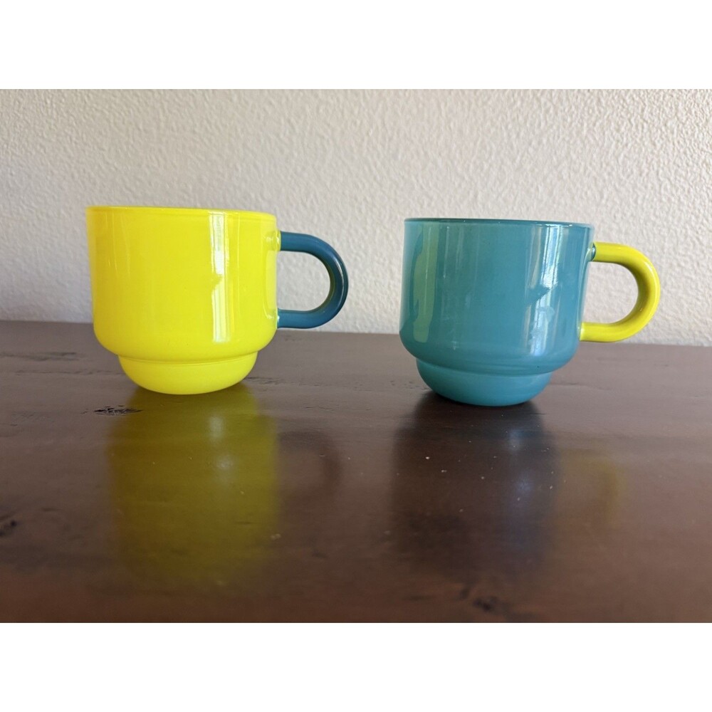 Target Matcha Cups Teal Green & Yellow Classic Glass Mug Set 2025 EUC